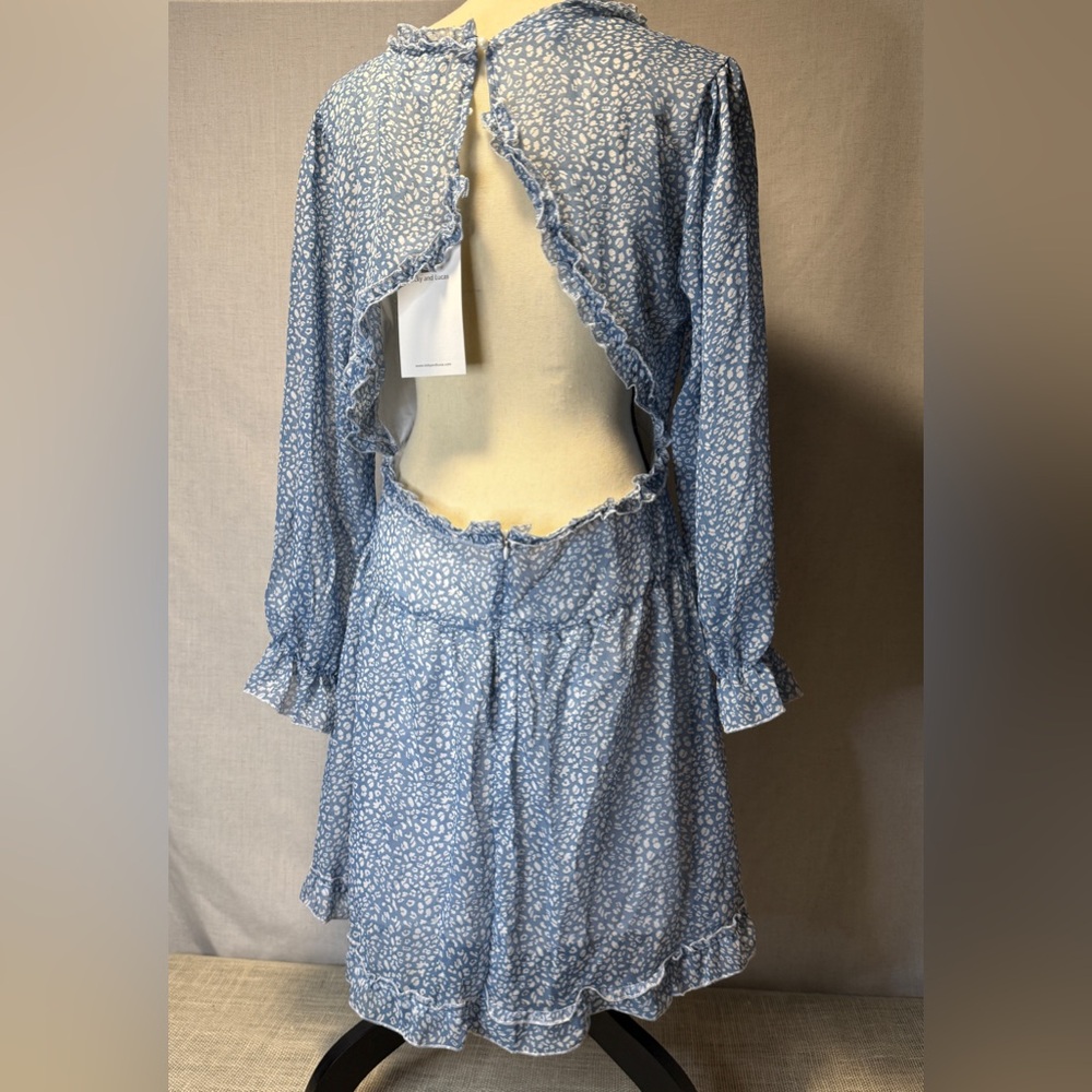 Blue Ruffle V-Neck Dress - Picture 6 of 9